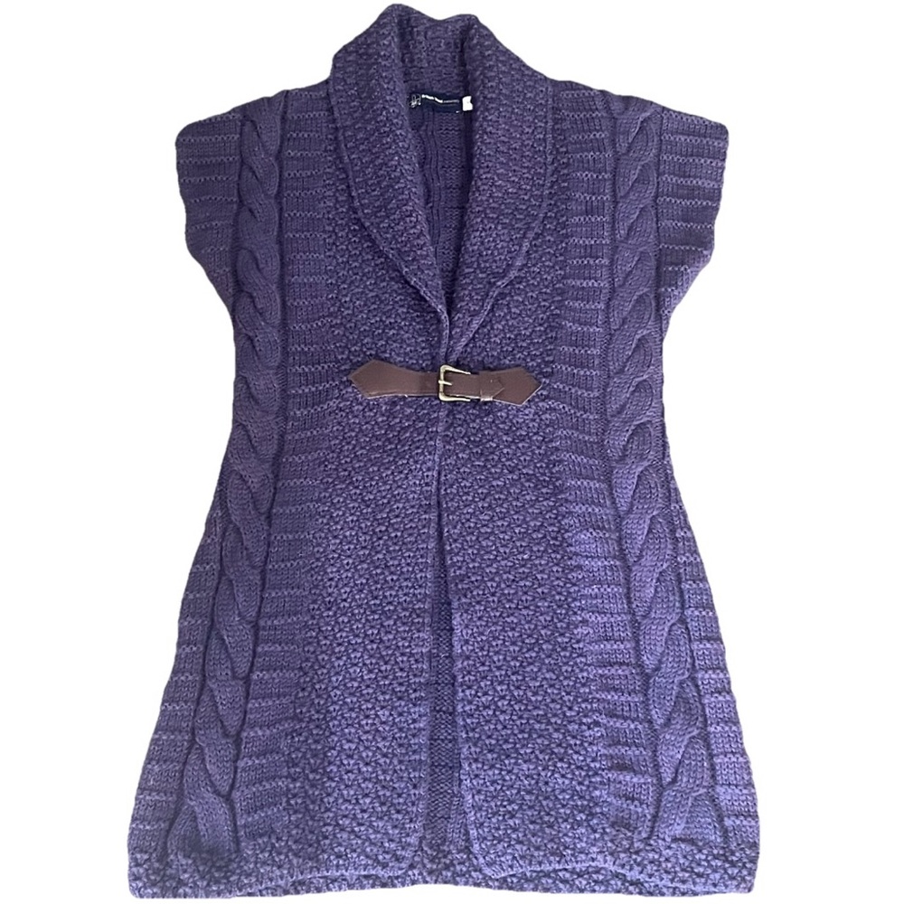 British Wool Naturally JM Cooper Cardigan‎ Arran Buckle Cable KnitWear Purple S